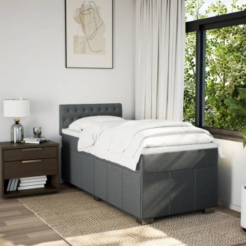 Pat box spring cu saltea, gri închis, 90x200 cm, textil - Img 3