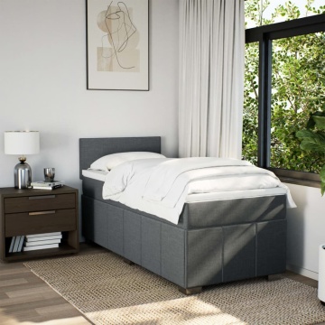 Pat box spring cu saltea, gri închis, 90x200 cm, textil - Img 8