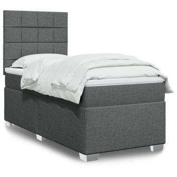 Pat box spring cu saltea, gri închis, 90x200 cm, textil - Img 1