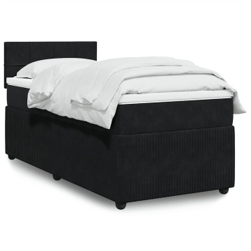 Pat box spring cu saltea, negru, 100x200 cm, catifea - Img 1