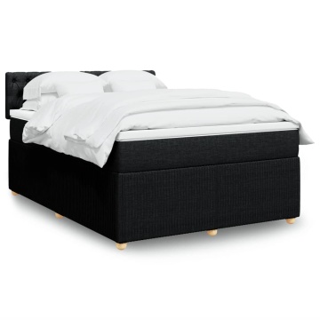 Pat box spring cu saltea, negru, 140x200 cm, textil - Img 1