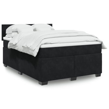 Pat box spring cu saltea, negru, 160x200 cm, catifea - Img 1