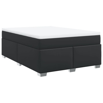 Pat box spring cu saltea, negru, 160x200 cm, piele ecologică - Img 2