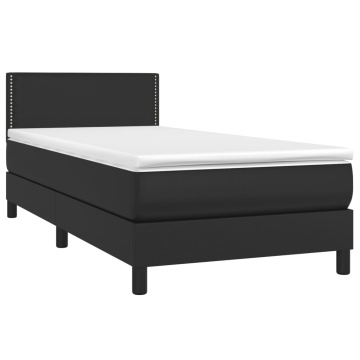 Pat box spring cu saltea, negru, 80x200 cm, piele ecologică - Img 3