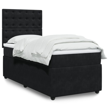 Pat box spring cu saltea, negru, 90x200 cm, catifea - Img 1