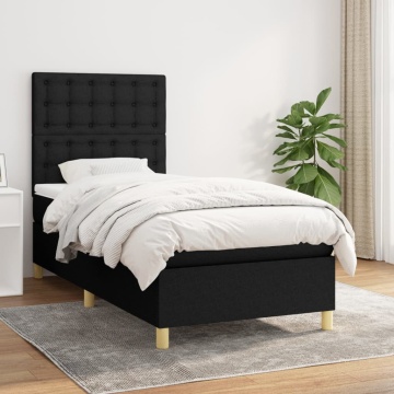 Pat box spring cu saltea, negru, 90x200 cm, textil - Img 1