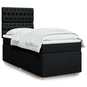Pat box spring cu saltea, negru, 90x200 cm, textil - Img 1