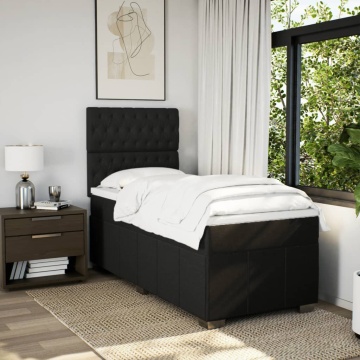 Pat box spring cu saltea, negru, 90x200 cm, textil - Img 3