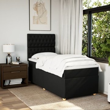 Pat box spring cu saltea, negru, 90x200 cm, textil - Img 8