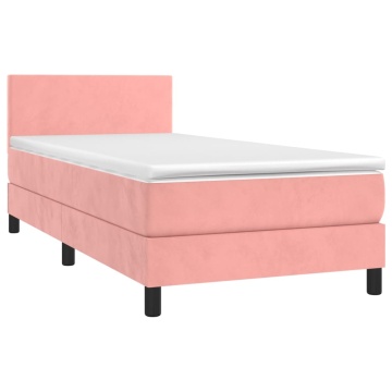 Pat box spring cu saltea, roz, 100x200 cm, catifea - Img 3
