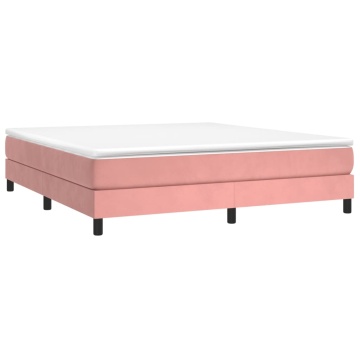 Pat box spring cu saltea, roz, 160x200 cm, catifea - Img 3