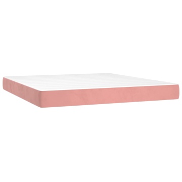 Pat box spring cu saltea, roz, 160x200 cm, catifea - Img 8