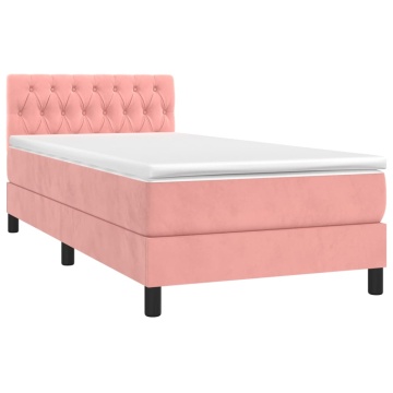 Pat box spring cu saltea, roz, 90x200 cm, catifea - Img 3