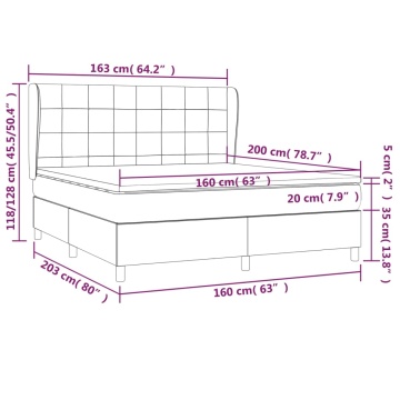 Pat continental cu saltea, gri închis, 160x200 cm, țesătură - Img 6