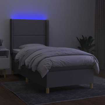 Pat cu arcuri, saltea și LED, gri deschis, 100x200 cm, textil - Img 3