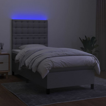 Pat cu arcuri, saltea și LED, gri deschis, 90x200 cm, textil - Img 4