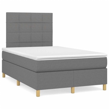 Pat cu arcuri, saltea și LED, gri închis, 120x190 cm, textil - Img 1