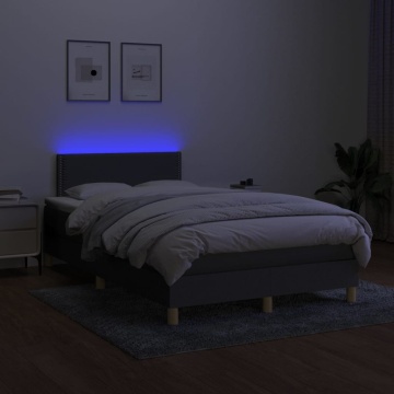 Pat cu arcuri, saltea și LED, gri închis, 120x200 cm, textil - Img 4