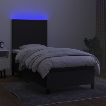 Pat cu arcuri, saltea și LED, negru, 90x190 cm, textil - Img 4