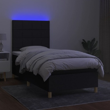Pat cu arcuri, saltea și LED, negru, 90x200 cm, textil - Img 4