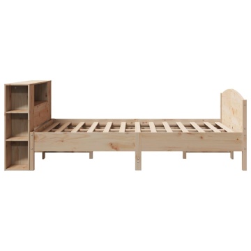 Pat cu bibliotecă fără saltea, 120x190 cm, lemn masiv de pin - Img 8