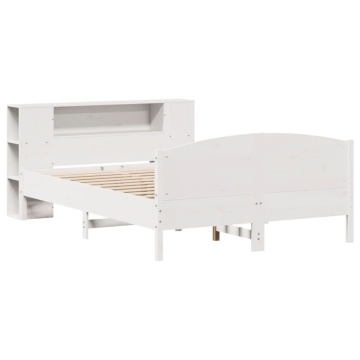 Pat cu bibliotecă fără saltea, alb, 120x190 cm, lemn masiv pin - Img 3