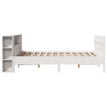 Pat cu bibliotecă fără saltea, alb, 140x190 cm, lemn masiv pin - Img 8