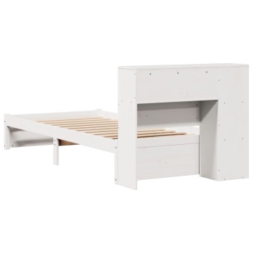 Pat cu bibliotecă fără saltea, alb, 75x190 cm, lemn masiv pin - Img 5