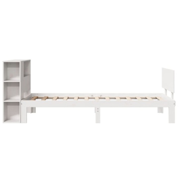 Pat cu bibliotecă fără saltea, alb, 90x200 cm, lemn masiv pin - Img 8