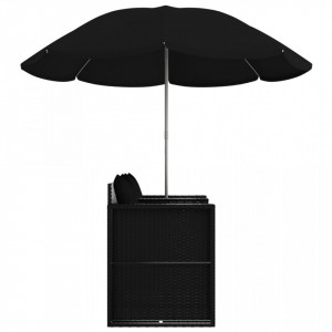 Pat de grădină cu umbrelă de soare, negru, poliratan - Img 5