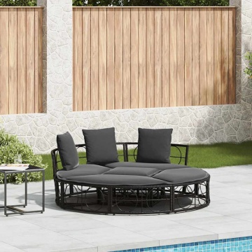 Pat de lounge pentru exterior fără baldachin Poly Rattan negru - Img 1
