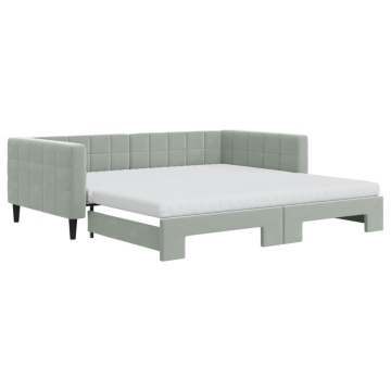 Pat de zi cu extensie și saltele gri deschis 100x200 cm catifea - Img 2