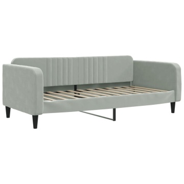 Pat de zi cu extensie și saltele, gri deschis 90x200 cm catifea - Img 4