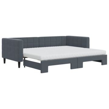 Pat de zi cu extensie și saltele, gri închis 90x200 cm catifea - Img 2