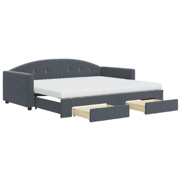 Pat de zi cu extensie și sertare gri închis 90x200 cm catifea - Img 2