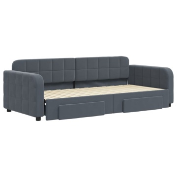 Pat de zi cu extensie și sertare gri închis 90x200 cm catifea - Img 3