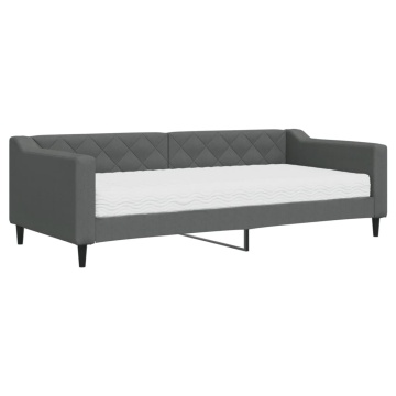 Pat de zi cu saltea, gri închis, 90x200 cm, textil - Img 2