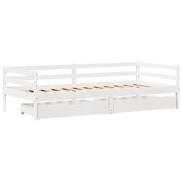 Pat de zi cu sertare, alb, 90x200 cm, lemn masiv pin - Img 3