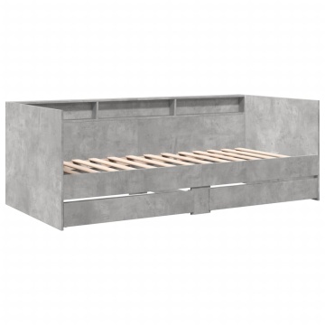 Pat de zi cu sertare fără saltea, gri beton, 100x200 cm - Img 3
