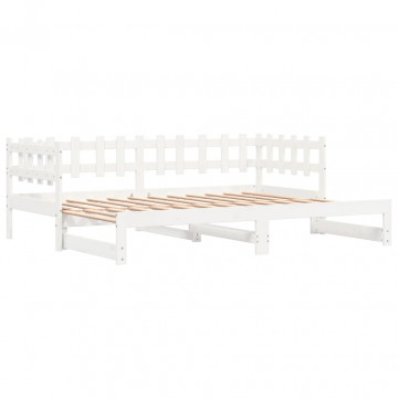 Pat de zi extensibil, alb, 2x(80x200) cm, lemn masiv de pin - Img 2
