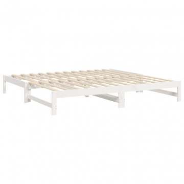 Pat de zi extensibil, alb, 2x(90x200) cm, lemn masiv de pin - Img 6