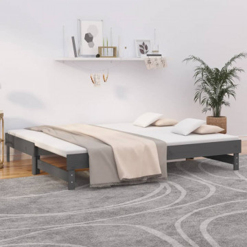 Pat de zi extensibil, gri, 2x(90x200) cm, lemn masiv de pin - Img 1