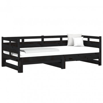 Pat de zi extensibil, negru, 2x(80x200) cm, lemn masiv de pin - Img 3