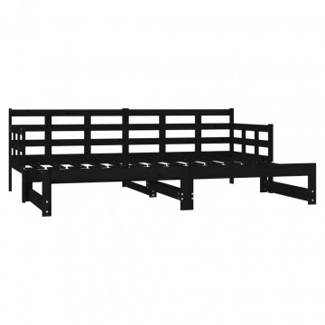 Pat de zi extensibil, negru, 2x(90x190) cm, lemn masiv de pin - Img 7