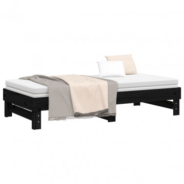 Pat de zi extensibil, negru, 2x(90x190) cm, lemn masiv de pin - Img 5