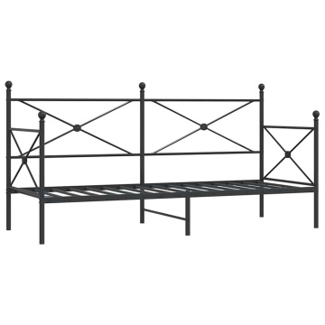 Pat de zi fără saltea Negru 90x200 cm Oțel - Img 2