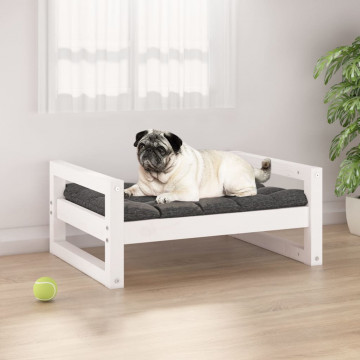 Pat pentru câini, alb, 65,5x50,5x28 cm, lemn masiv de pin - Img 1