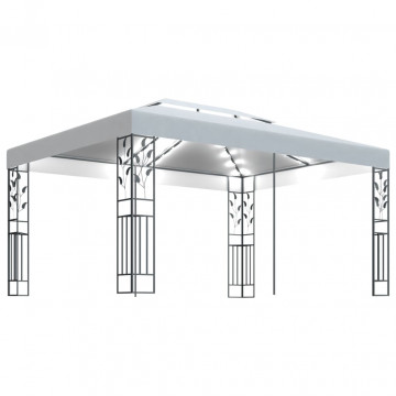 Pavilion cu acoperiș dublu & șiruri de lumini LED, alb, 3x4 m - Img 2