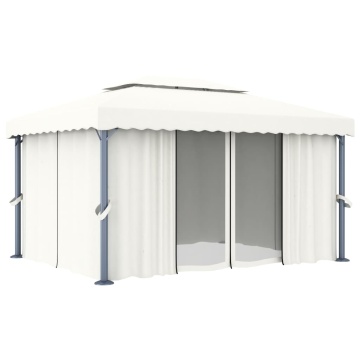Pavilion cu perdea, alb crem, 4 x 3 m, aluminiu - Img 2