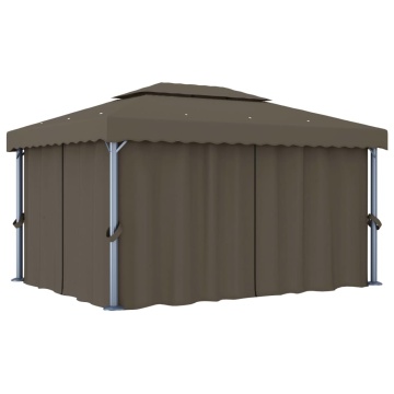 Pavilion cu perdea & șir de lumini LED, gri taupe, 4x3 m - Img 3